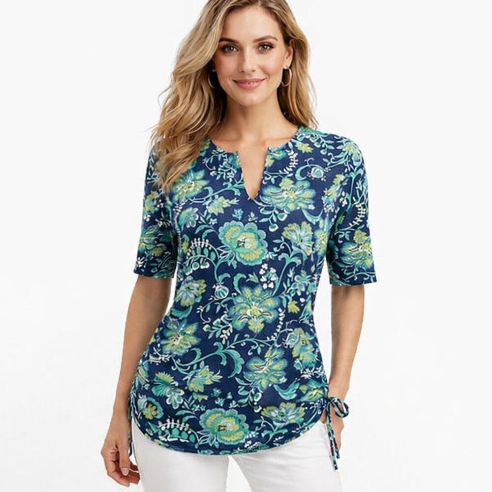 Lands End Floral Short Sleeve Top Size MP LIKE NEW